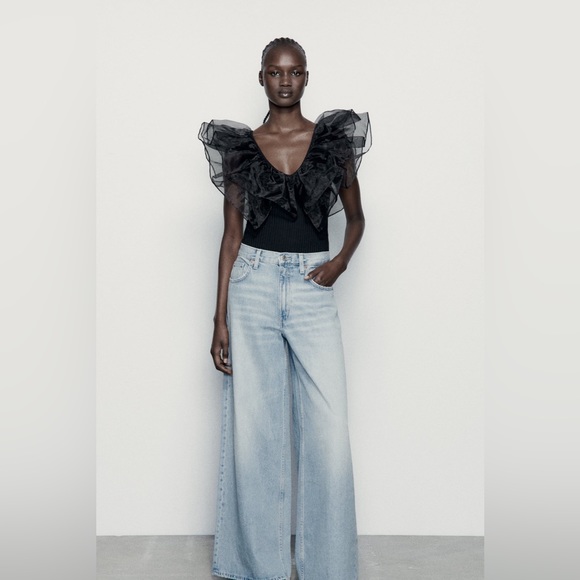 NWT ZARA RUFFLED ORGANZA RIB BODYSUIT - Picture 5 of 8